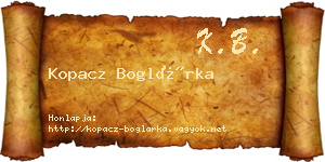 Kopacz Boglárka névjegykártya
